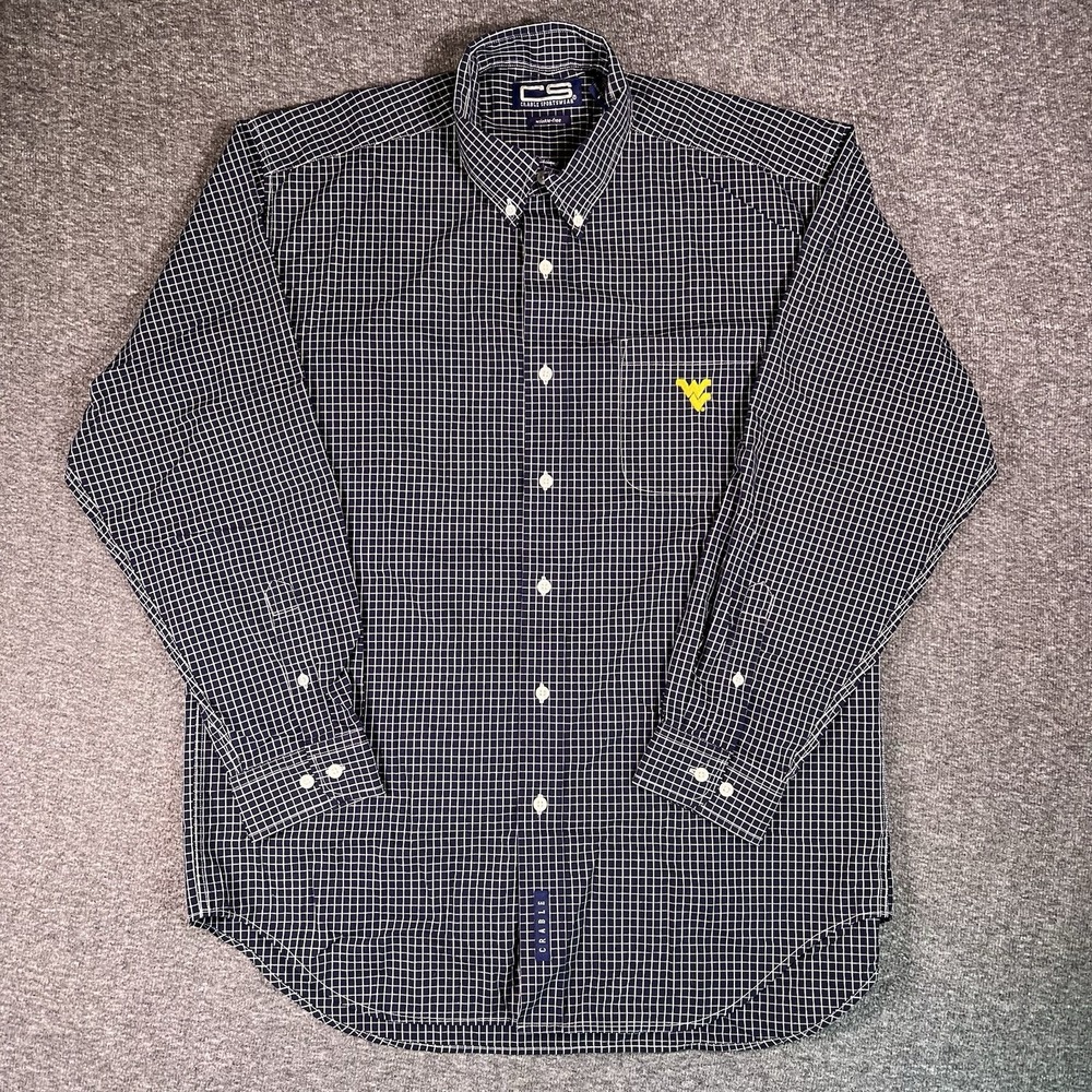 Crable‎ Sportswear Shirt Mens L Navy Grid WVU West Virginia Game Day Button Down